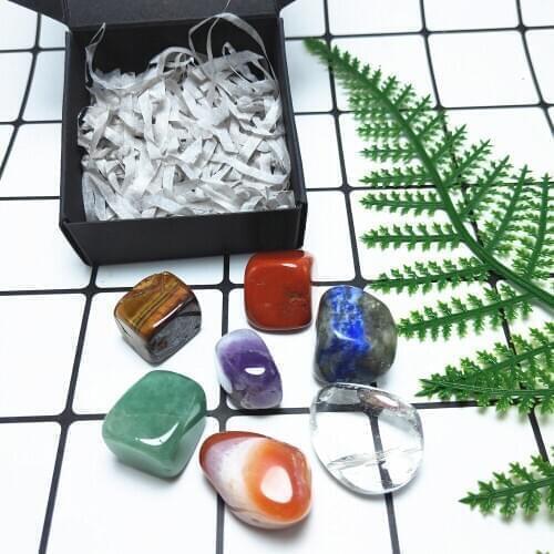 Natural Crystal Tumbled stone 7 chakra Quartz gravel cube Yoga stone with gift set Healing