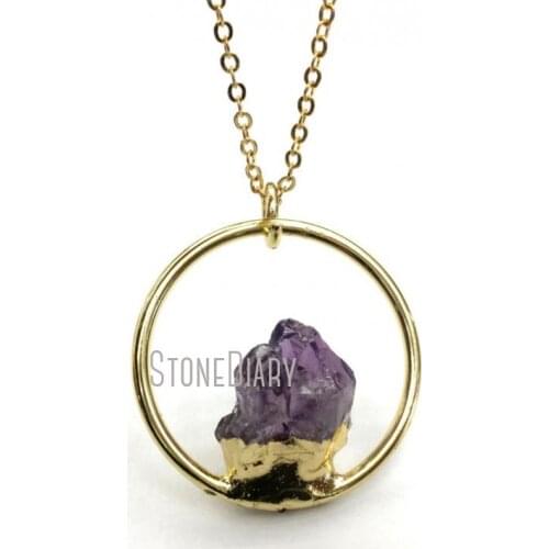 10Pcs Top Seller Hoop Gold Electroplated Round Shape Necklace Amethysts Necklace 18inch-32inch NM12685