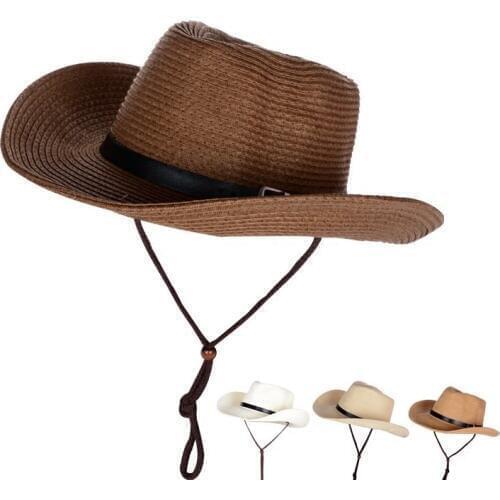 New Male Fedora Straw Hat UV Protection Summer Sun Hats Mans Handmade Raffia Straw Trilby Cap Beach Holiday Travel Hat B-8049