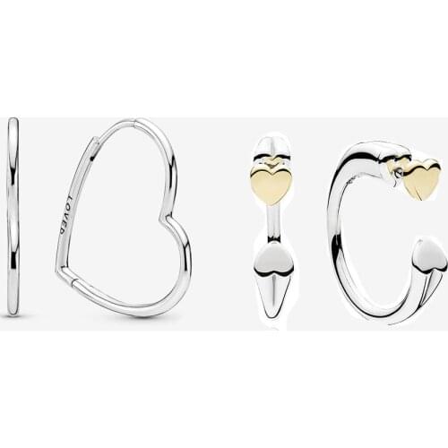 New Style 925 Sterling Silver Asymmetrical Heart Hoop Earrings For Women Fashion Earrings Fit My series Dangle Charm DIY Jewelry