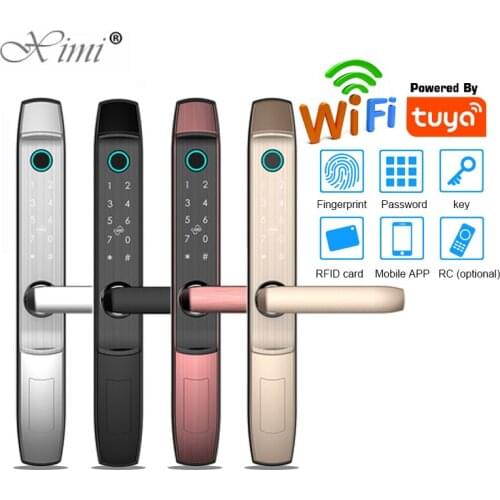 New WIFI Electronic Door Lock With Tuya APP Remotely Biometric Fingerprint Smart Card Password Key Unlock Door Lock