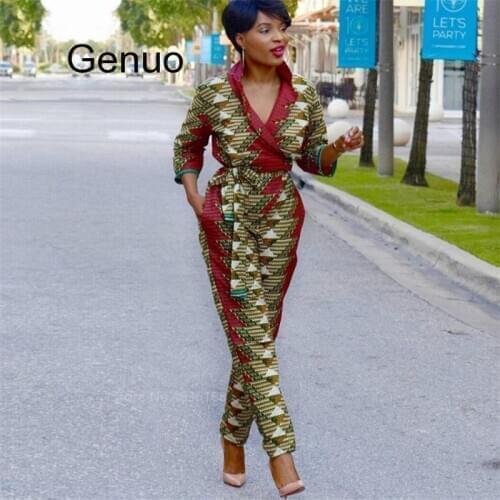 Autumn Robe Africaine News African Dresses For Women Shoulder Off Dashiki Print Fashion V Neck Jumpsuit Plus Ladies Clothes