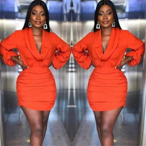 Special Interest Design Mini Dress Summer Long Sleeves Women Irregularity Pleated Vocation Style Sexy Sheath Red Shirt Dress