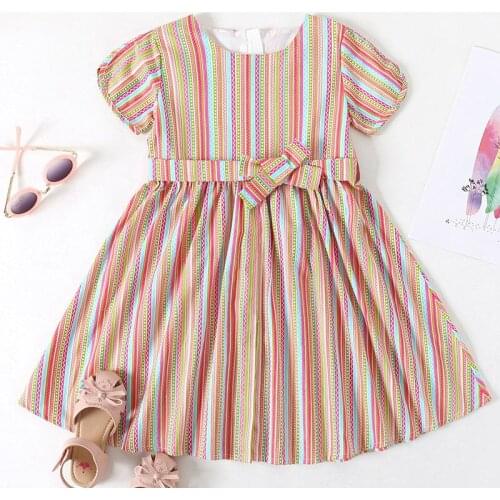 Girl Stripe Dress Summer 2021 Elegant Girls Party Dress Ball Gown Kids Sweet Dresses for Girl Baby Infant Clothing 1-6 Years