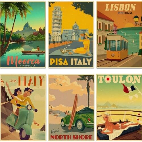 TRAVEL Posters Vintage High Definition Nordic Posters And Prints Wall Pictures Prints For Livingroom Home Decoration