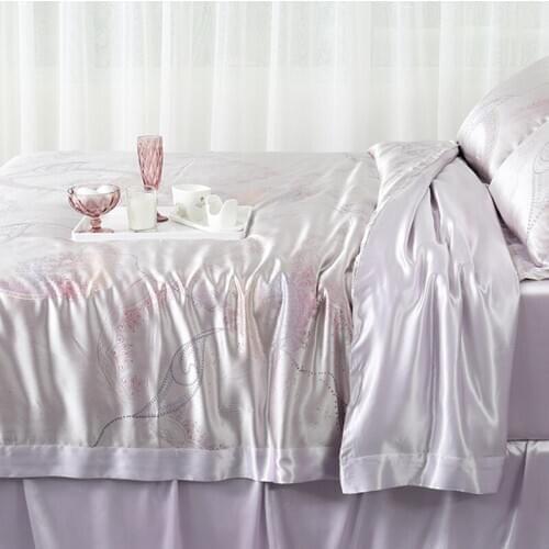 100% Natural silk 4pcs quilt cover Sheets Satin craft 1.8m/2.0m Fabric Fitted Long-staple cotton noble Elegant Comfortable