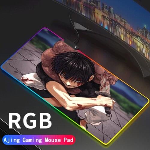 Large Size Jujutsu Kaisen Colorful Luminous RGB Gaming Mouse Pad LED Anti-Slip Rubber Base Mousepad For Gojo Satoru Desk Carpet