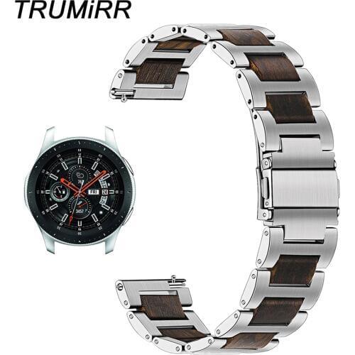 TRUMiRR Natural Wood + Stainless Steel Watchband for Samsung Galaxy Watch 46mm SM-R800 Quick Release Band Wrist Strap Bracelet