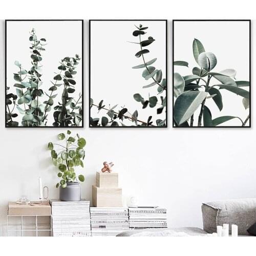 Self-adhesive Wall Stickers Botanical Art Eucalyptus Green Leaves Prints for Living Room Minimalist Style Painting Home Decor