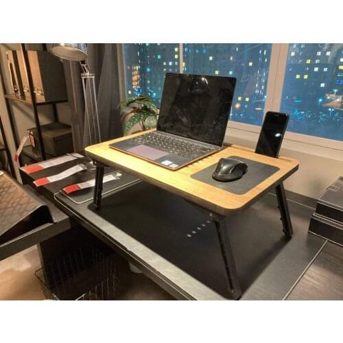 Folding Legged Laptop Stand with Phone and Tablet Compartment Notebook Computer Desk Prevents Heating Through Ventilation Holes