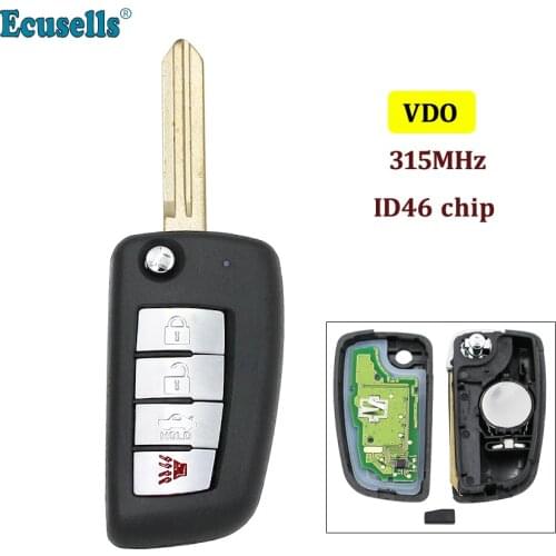 New Design Modified Folding Complete Remote Key Fob 4 Button 315MHZ For Nissan VDO with ID46 chip