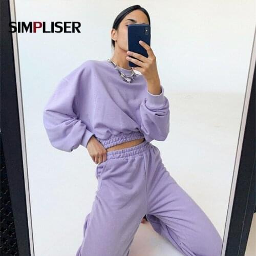 Tracksuit Womens Sports Suit Sweatshirt And Sweatpants Jogger Femme 2 Pieces Set Sweatsuit 2020 Autumn Purple Outfits For Women