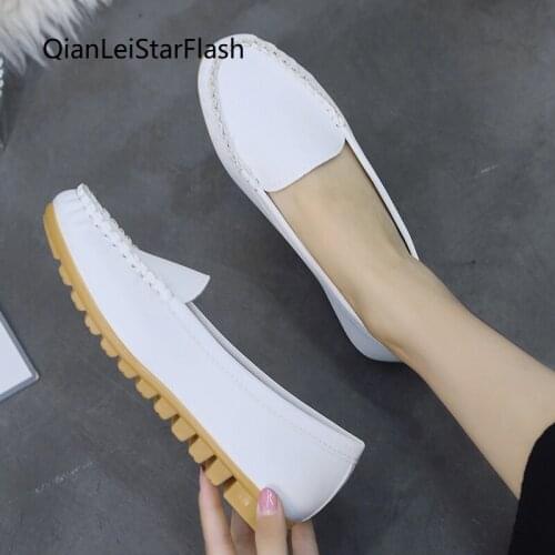 Comfortable Women Flats Breathable Non-slip Slip on Shoes For Grandmother Soft Ladies Shoes Woman Black Loafer White Shoes