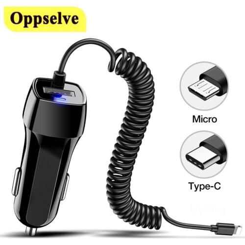 Universal Car Phone Charger Mobile Phone Charger For Samsung S20 S21 Xiaomi Huawei Micro USB Type C Cable Fast Car Phone Charger