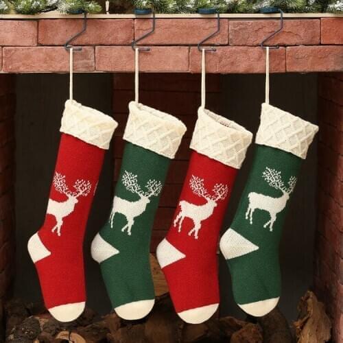 Knitted Christmas socks gift bag hanging decoration home scene arrangement wool moose Candy Bag