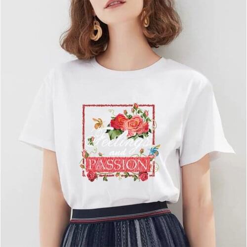 T Shirt Women Letter Flowers Print T-shirt Harajuku Kawaii Cat Graphic Short Sleeve Tees Vogue Aesthetic Gothic Tops Streetwear