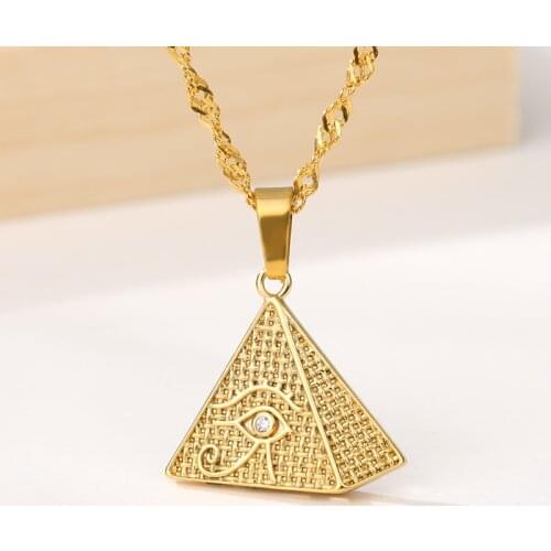 Gold Triangle Pyramid Evil Eye Zircon Stainless Steel Woman Necklace Jewelry Charm Man Pendant Aesthetic No Oxidation Wholesale