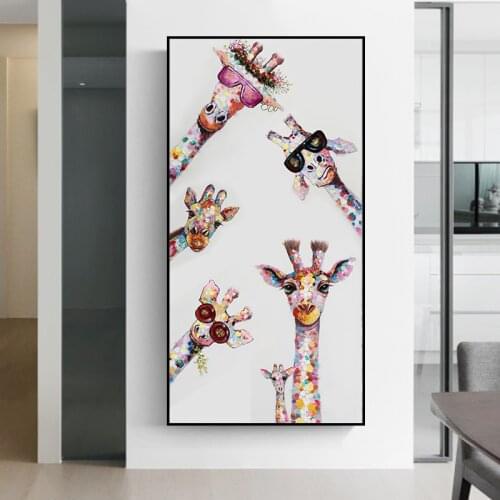 Giraffe Family Graffiti Art Canvas Painting Funny Animals Posters and Prints Modern Wall Art Picture for Living Room Home Decor
