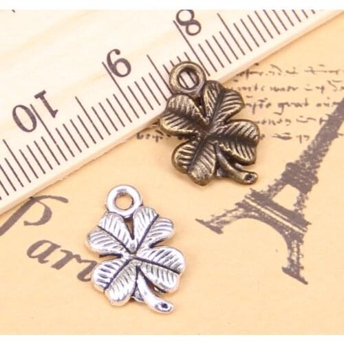 152pcs Flower Charms For Jewelry Making lucky irish four leaf clover 17mm Antique Silver Plated Pendants DIY Bracelet Necklace