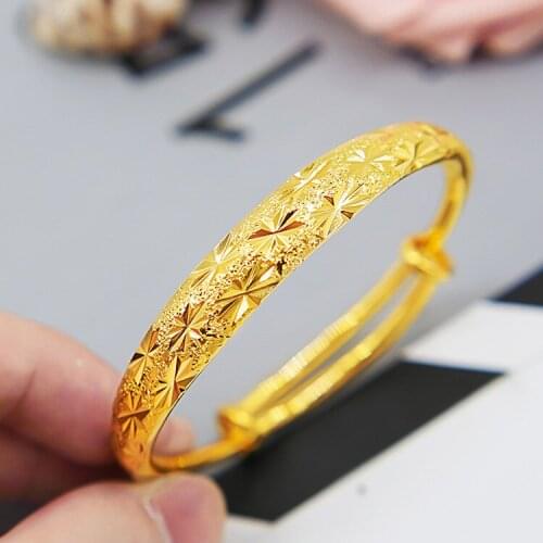 2 Piece Bridal Bangle Set Yellow Gold Filled Star and Smooth Bracelet Women Jewelry Wholesale