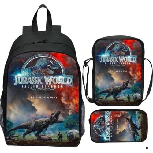 3 Pcs/Set Jurassic Park School Bag Sets Shoulder Bag Teenage Girls Boys Book Bag Children Backpack Mochilas