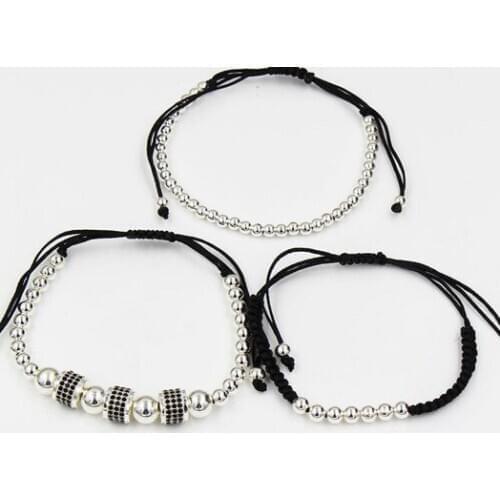 4mm 3PCS/Lot ths2 gold silver Copper cz zircon cubic zirconia elastic ball bead men women Macrame Charm Bracelet Bangles