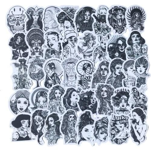 50pcs/Lot black and white tattoo beauty stickers sexy graffiti laptop Marilyn Monroe decorative stickers car motorcycle stickers