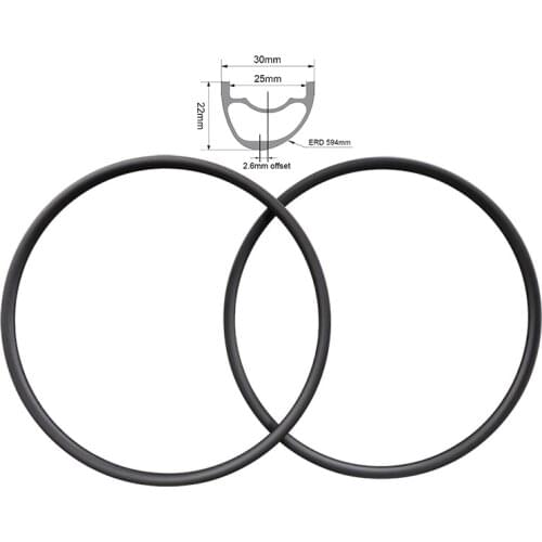 310gr 29er XC Bike MTB Asymmetry Carbon Rims 30mm Width 22mm High Asymmetric Hookless Clincher Tubeless Mountain Bike Wheel