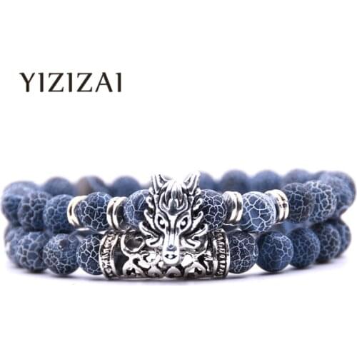 Animal Dragon Head Bracelet Jewelry Stone Elastic Bracelets set Men Women Pulseira Feminina Bileklik Mujer Bijoux Armband Yog
