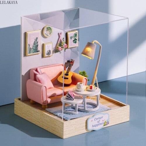 Mini Wooden Doll House Handmade Craft Miniature Furniture DIY LED Dollhouse Building Model With Dust Cover Children Assemble Toy