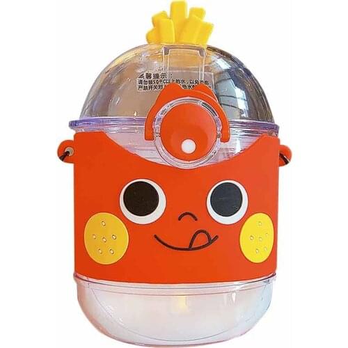 390ml cartoon expression childrens strap water bottle tratin material plastic water cup girl student cute straw cup