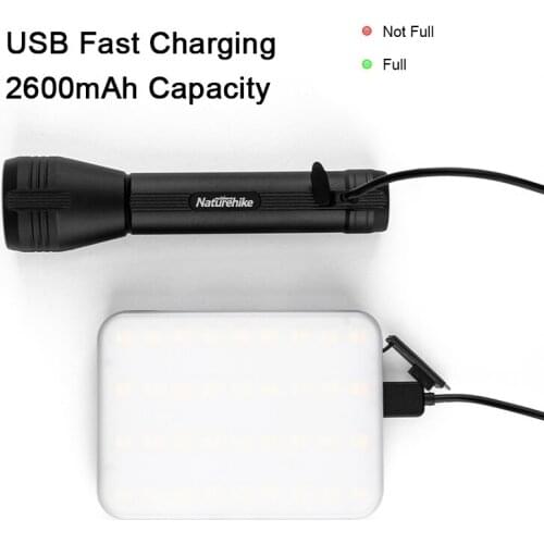 Naturehike Outdoor Flashlight Rechargeable 2600mAh Endurance Portable Camping Light 203g Ultralight Safe Tool Waterproof