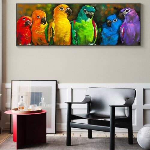 Large Size Colorful Abstract Parrots Canvas Paintings on the Wall Art Posters and Prints Nordic Animals Pictures For Kids Room