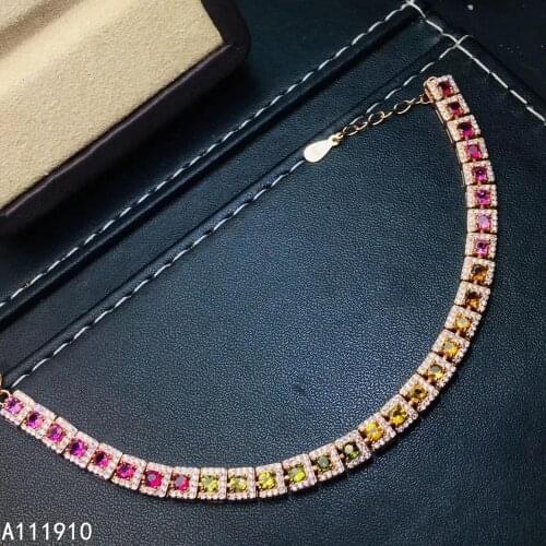 KJJEAXCMY fine jewelry 925 sterling silver inlaid Natural tourmaline gemstone bracelet ladies support detection noble