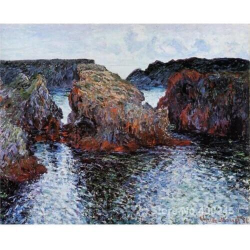 Art oil Painting for Living room Belle Ile Rocks at Port Goulphar by Claude Monet Hand painted High quality