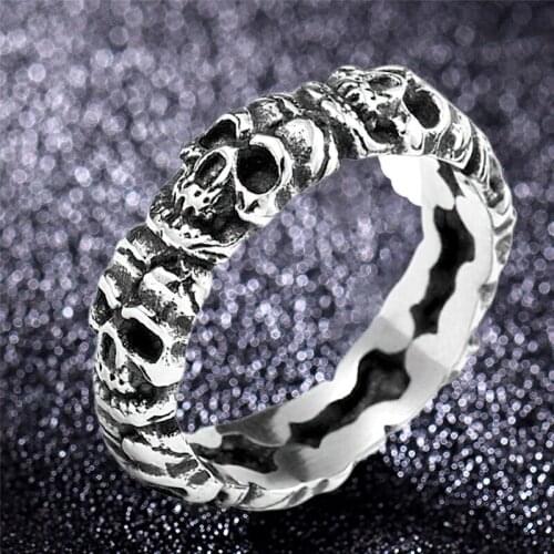Retro Cycle Skull Skeleton Rings Vintage 316L Stainless Steel Ring For Women Mens Fashion Jewelry