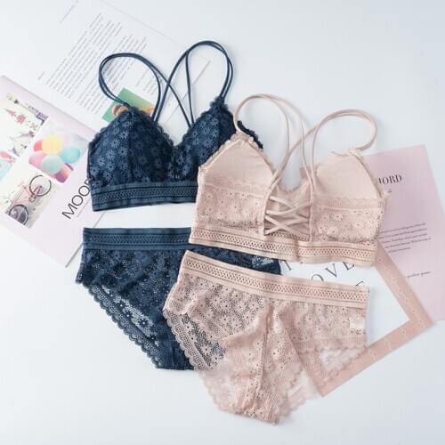 Beauty Back Sexy Womens Underwear Set Transparent Fashion Lace Push-up Bras undies and Panty Sets Embroidery Lingerie Set