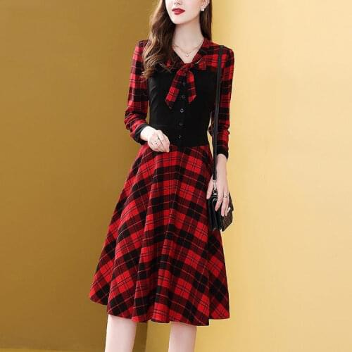 Red Plaid Dress for Women Autumn New Popular Woman Dresses Vestido De Mujer Femme Robe