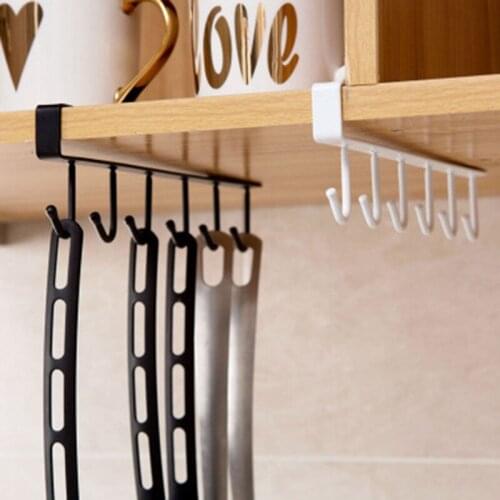 Cabinet Hook Shelf Hanger Iron Hooks Kitchen Cup Holder Storage Rack Removable Organizer Hanging Racks Home Wall Door Stickers