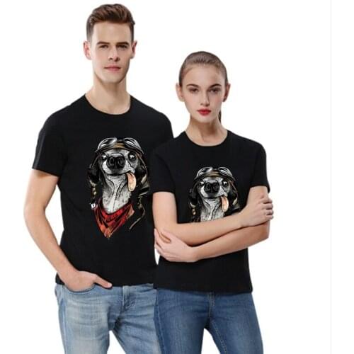 Summer New Style Ladies Short-Sleeved Couple T-Shirt Pure Cotton Pilot Dog Printing Casual Tee