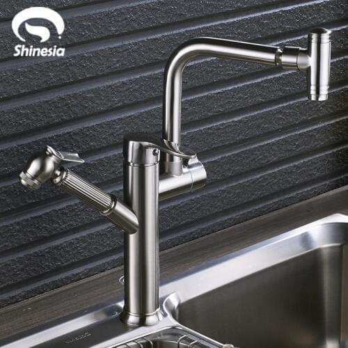 Nickel Brushed Kitchen Sink Faucet Single Handle Pull Out Mixer Tap Swivel Spout Countertop Crane