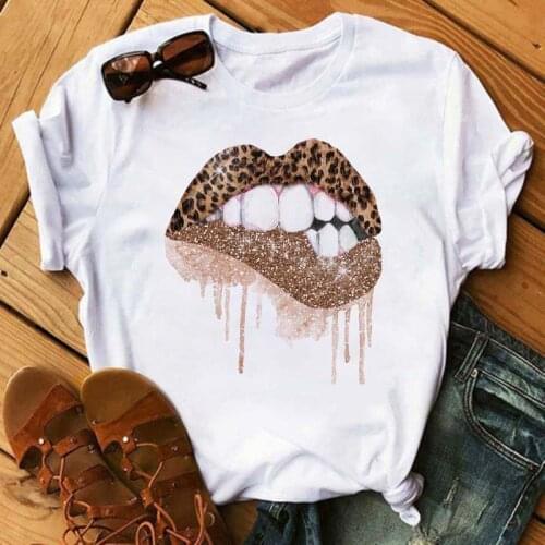 Maycaur Lips Leopard Graphic Printed Women T Shirt Fashion Lip Women Tops O-neck Sexy Black Tees New Funny Summer Female T Shirt