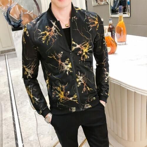 Fashion Designer Transparent Black Spring Foil Gold Jacket Zipper Club Outfit Men Streetwear
