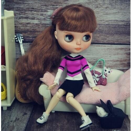 Fashion Doll Clothes Set For Blythe Doll Outfits Purple T-shirt Top Denim Skirt Dress For Blyth Doll 1/6 Dolls Accessories Toy