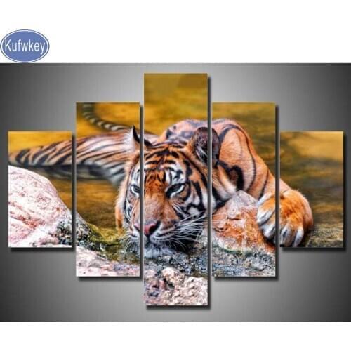 Hobby,5diy,5 pcs set Diamond Painting tiger Cross-Stitch,Full,animal Diamond Embroidery,Diamond,Mosaic,pattern,beaded embroidery