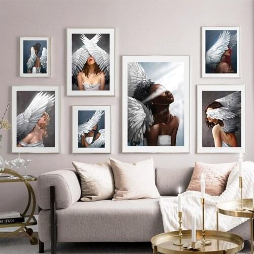 Wall Art Canvas Painting Black White Angel Girl Nordic Posters And Prints Wall Pictures For Living Room Salon Home Decoration