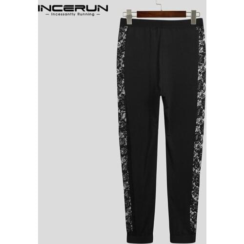 2021 New Mens Solid Color Breathable Homewear Slacks Trousers Sexy Iace Stitching Tight Stretch Trousers Leggings S-5XL INCERUN