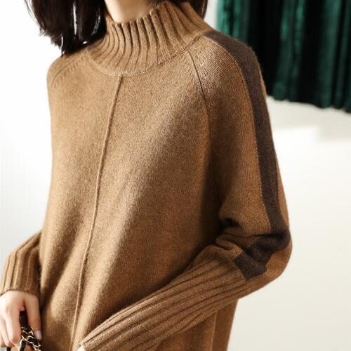 New Autumn and Winter Cashmere Sweater Women High-Collar Thickened Pullover Loose Sweater Large Size Knitted Wool Shirt