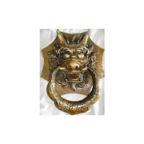 Wholesale Retro bronze factory outlets Large rare refined big rare old copper foo dog door knocker