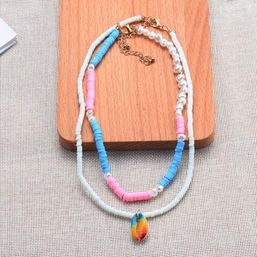 Candy Color Soft Polymer Clay Beads Choker Necklace Women Kid Irregular Pearls Soft Pottery Round Plate Handmade Beaded Necklace